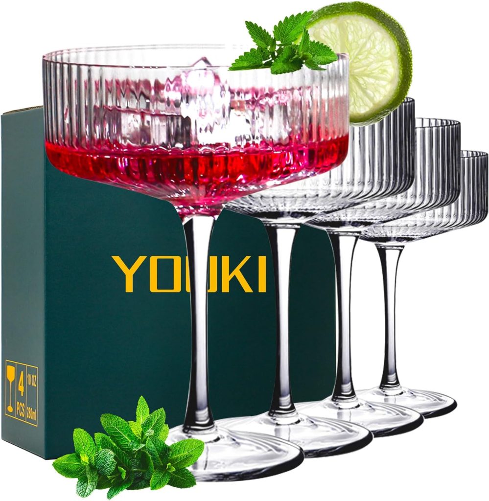 YOUKI Martini Glasses Set of 4,Margarita Glasses,Cocktail Glasses,glassware sets for Cosmopolitan,Manhattan,Gimlet,Home Bar,Cocktail Party,Martini Glassware Gift Set,10 Oz