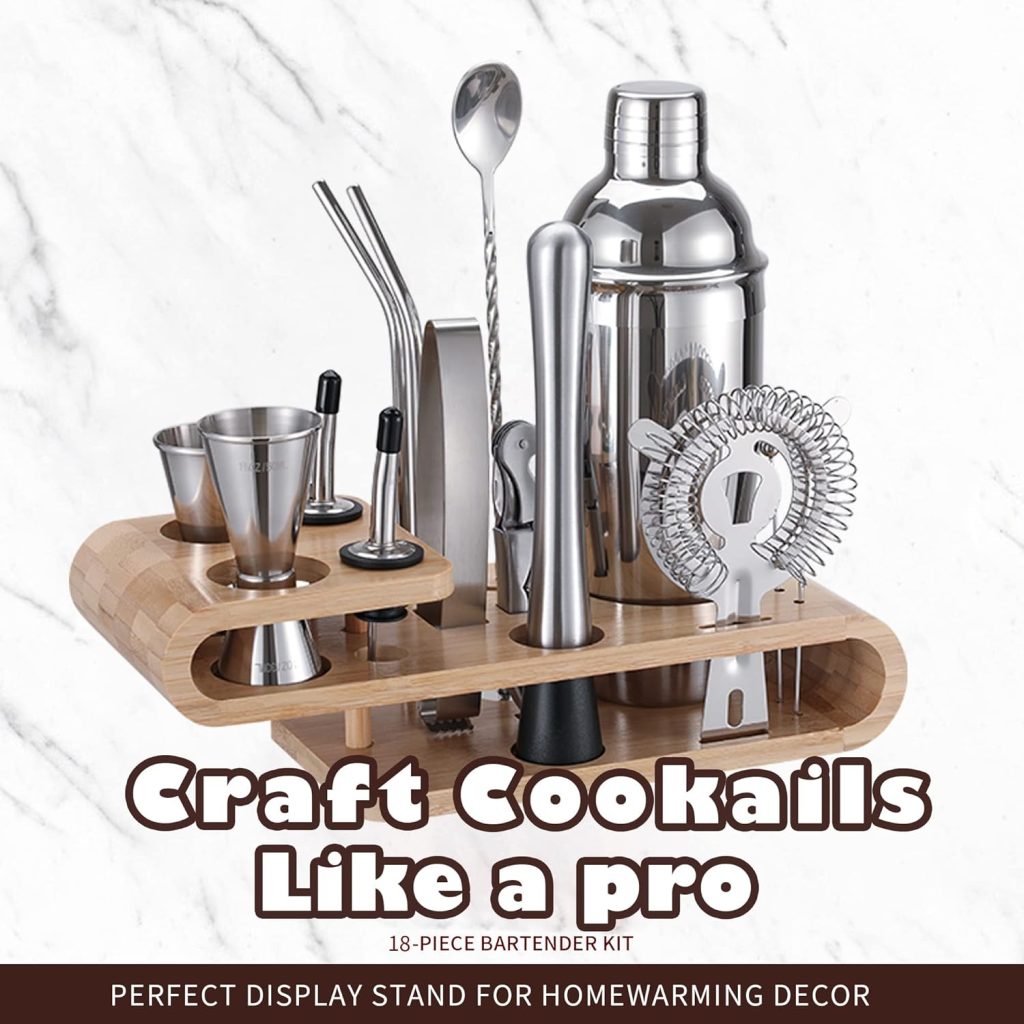 Bartender Kit Cocktail Shaker with Stylish Bamboo Stand,18-Piece Bar Tool Set with Recipes Booklet,Home Drink Mixer Set Bartender Kit Cocktail Shaker with Stylish Bamboo Stand,18-Piece Bar Tool Set with Recipes Booklet,Home Drink Mixer Set