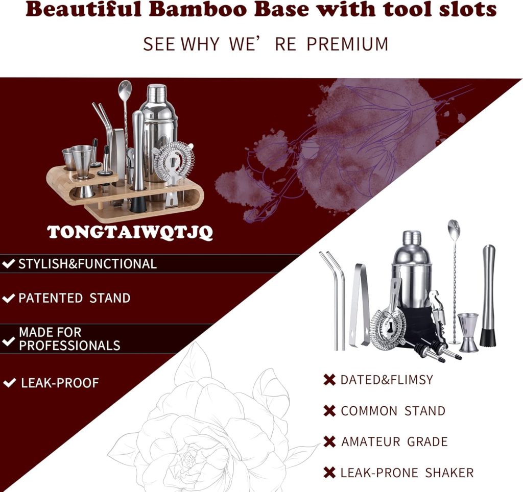 Bartender Kit Cocktail Shaker with Stylish Bamboo Stand,18-Piece Bar Tool Set with Recipes Booklet,Home Drink Mixer Set Bartender Kit Cocktail Shaker with Stylish Bamboo Stand,18-Piece Bar Tool Set with Recipes Booklet,Home Drink Mixer Set