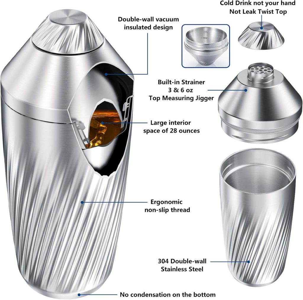 Hybrid Cocktail Shaker Set - Innovative Premium Vacuum Insulated Stainless Steel Drink Shaker Double Wall Margarita Mixer Jigger Mixing Spoon Set - Martini Shaker for Home Bartender - 28oz Hybrid Cocktail Shaker Set - Innovative Premium Vacuum Insulated Stainless Steel Drink Shaker Double Wall Margarita Mixer Jigger Mixing Spoon Set - Martini Shaker for Home Bartender - 28oz