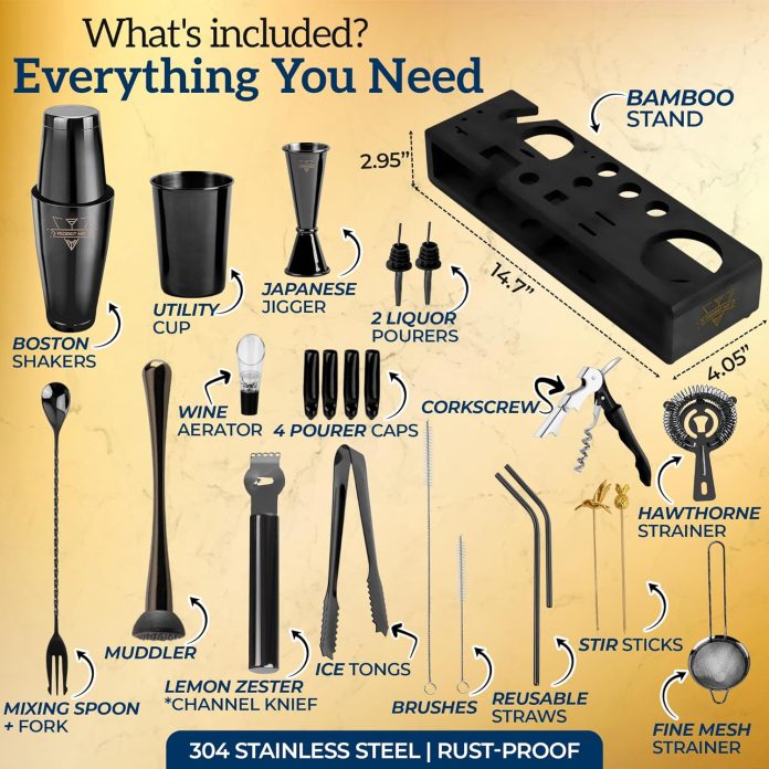 elite-mixology-bartender-kit-20-piece-boston-cocktail-shaker-set-for-mixing-with-stand-indestructible-bar-accessories-ba-4