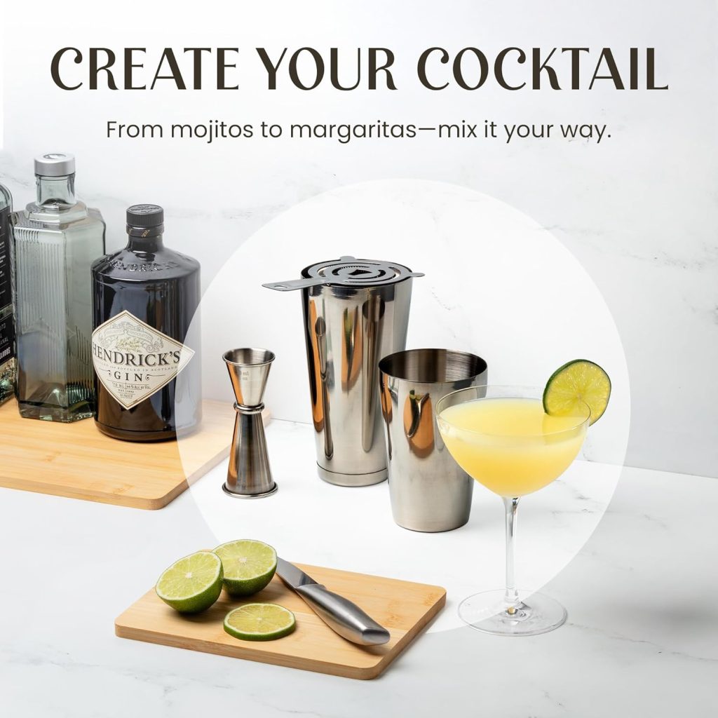 Mixology Cocktail Shaker Boston Shaker Set Professional Weighted Martini Shakers, Strainer and Japanese Jigger, Portable Bar Set for Drink Mixer Bartending, Exclusive Recipes Cards (Silver) Mixology Cocktail Shaker Boston Shaker Set Professional Weighted Martini Shakers, Strainer and Japanese Jigger, Portable Bar Set for Drink Mixer Bartending, Exclusive Recipes Cards (Silver)