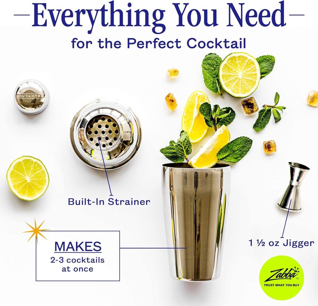 Nuvantee Cocktail Shaker Set – Premium, Stainless-Steel Shakers for Making Cocktails - Mixing Kit w/Strainer, Jigger Recipe eBook Nuvantee Cocktail Shaker Set – Premium, Stainless-Steel Shakers for Making Cocktails - Mixing Kit w/Strainer, Jigger Recipe eBook