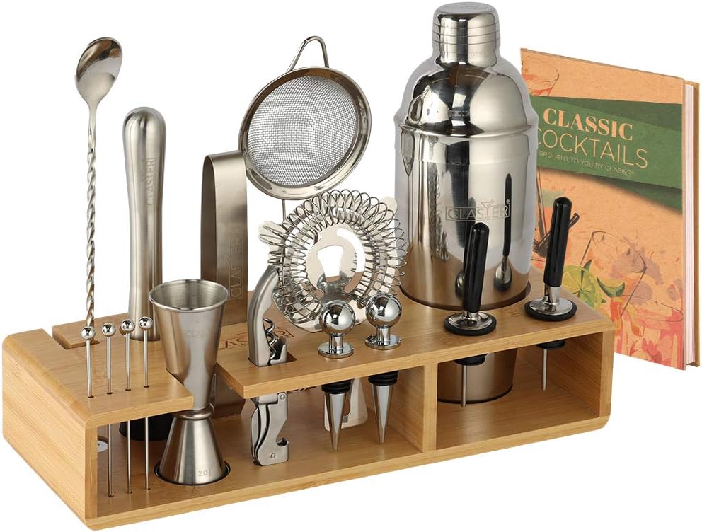 23-Piece Mixology Bar Kit Cocktail Shaker Set - Bartender Kit with Stylish Bamboo Stand - Home Bar Tools and Martini Drink Mixer Gift Set with Recipe Book