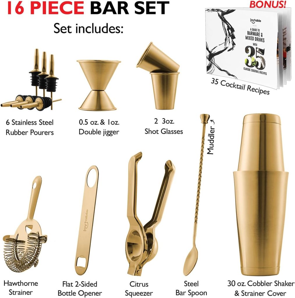 Bar Set Cocktail Shaker Set Bartender Kit, 8 Piece Black Cocktail Set, Mixology Bartender Kit, Steel Drink Shakers Cocktail Kit, Bar Accessories: 24oz Martini Shaker, Muddler, Cocktail Book and More