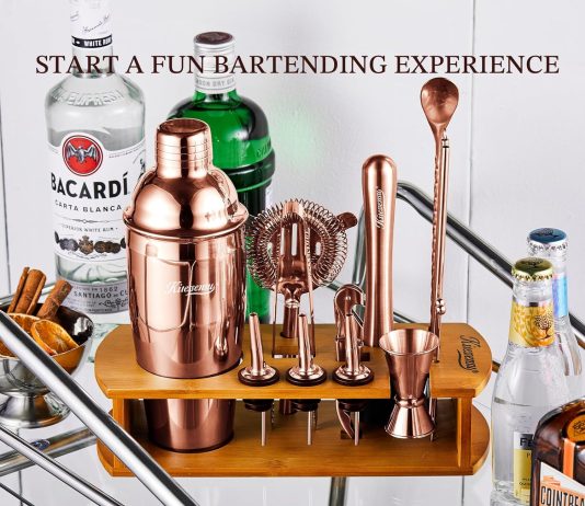 kitessensu cocktail shaker set bartender kit with stand bar set drink mixer set with all essential accessory tools marti 10