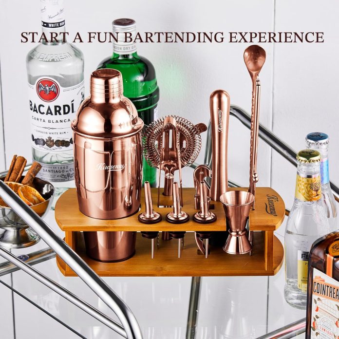 kitessensu cocktail shaker set bartender kit with stand bar set drink mixer set with all essential accessory tools marti 10