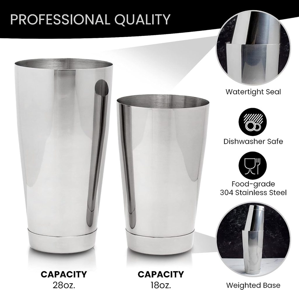 The Art of Craft Boston Shaker Set: Two Piece 18oz and 28oz Weighted Stainless Steel Professional Bartender Cocktail Shaker Tins