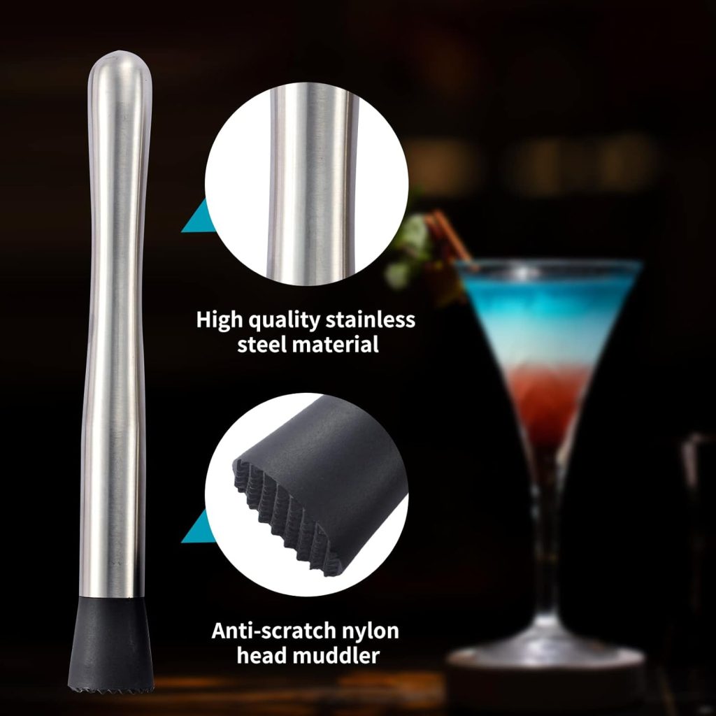 10 inch 8 inch Stainless Steel Cocktail Muddler with 2 Mixing Spoon, Home Bar Tool Set, for Making Creating Delicious Mojitos, Other Fruit Based Drinks Beverages in Various Containers