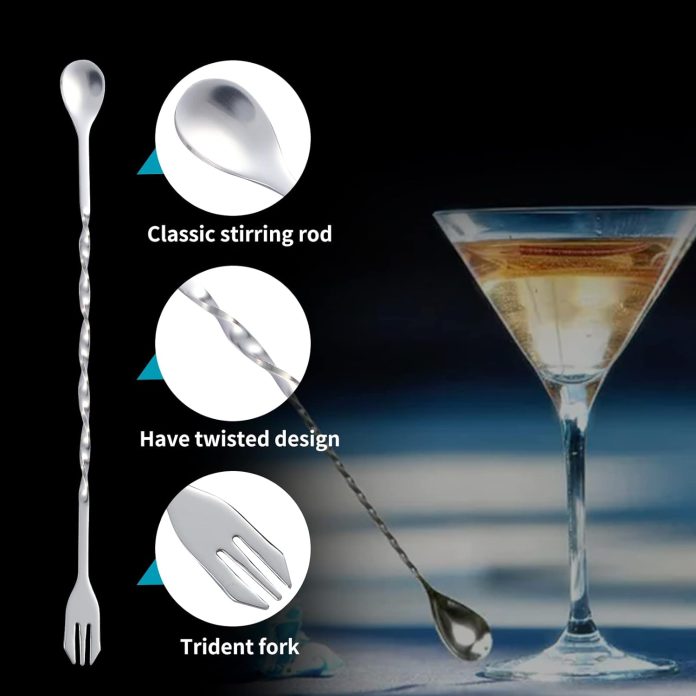 10 inch 8 inch stainless steel cocktail muddler with 2 mixing spoon home bar tool set for making creating delicious moji 3