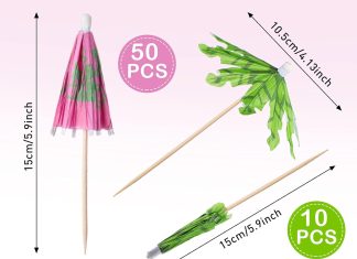 160 pieces cocktail picks 47 inch fruit sticks bamboo toothpicks green tropical coconut palm summer day paper umbrellas 1 2