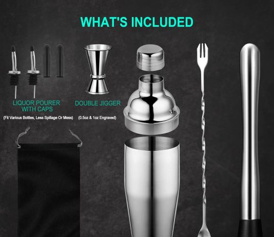 24 oz cocktail shaker set bartender kit by aozita stainless steel martini shaker mixing spoon muddler measuring jigger l 3