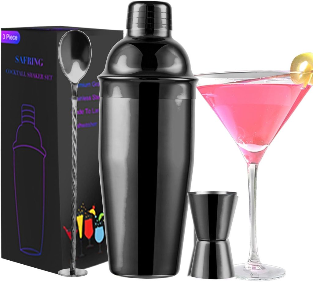 24oz Cocktail Shaker Bar Set, Martini Shaker with Built-in Strainer, Measuring Jigger, Mixing Spoon, Professional Stainless Steel Large Bartender Drink Shaker Margarita Alcohol Mixer-Rainbow