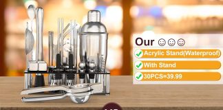 30 piece cocktail shaker set stainless steel bartender kit with acrylic stand cocktail recipes booklet bar sets for home 1