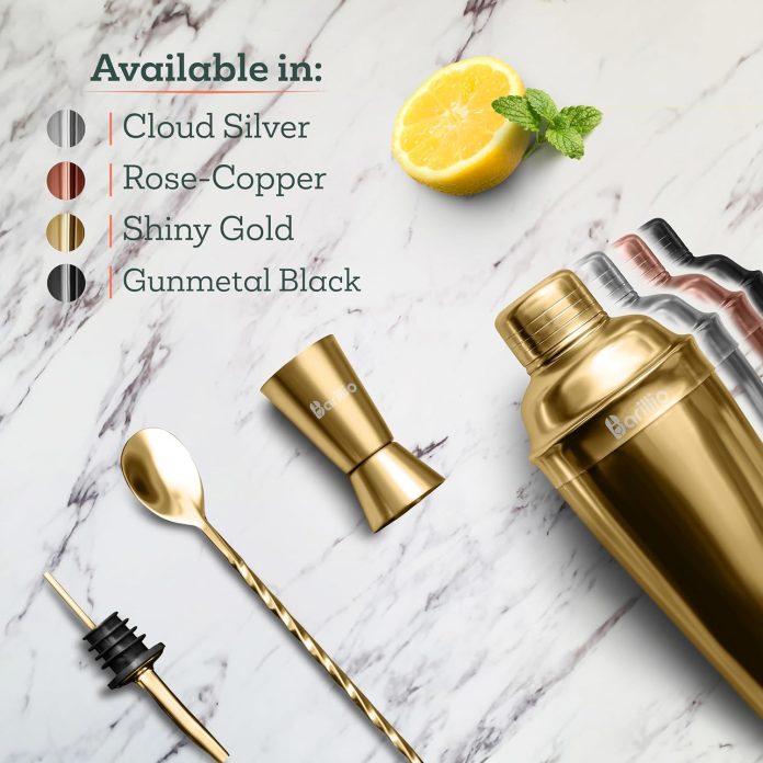 barillio elite cocktail shaker set bartender kit 24 oz stainless steel martini mixer muddler mixing spoon jigger 2 liquo 3