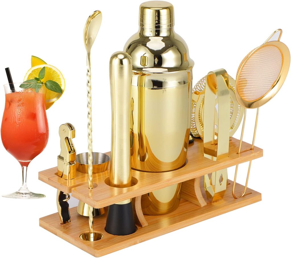 Bartender Kit 11-Piece Cocktail Shaker-Muddler for Cocktails 25oz Boston Shaker-Bar Accessories with Stylish Bamboo Stand Mix Drink Shaker kit Perfect Martini kit with Cocktail Recipes Booklet