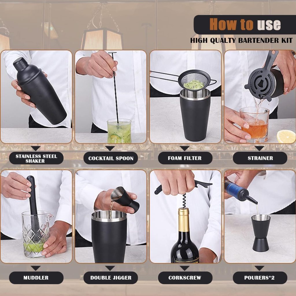 Bartender Kit 11-Piece Cocktail Shaker-Muddler for Cocktails 25oz Boston Shaker-Bar Accessories with Stylish Bamboo Stand Mix Drink Shaker kit Perfect Martini kit with Cocktail Recipes Booklet