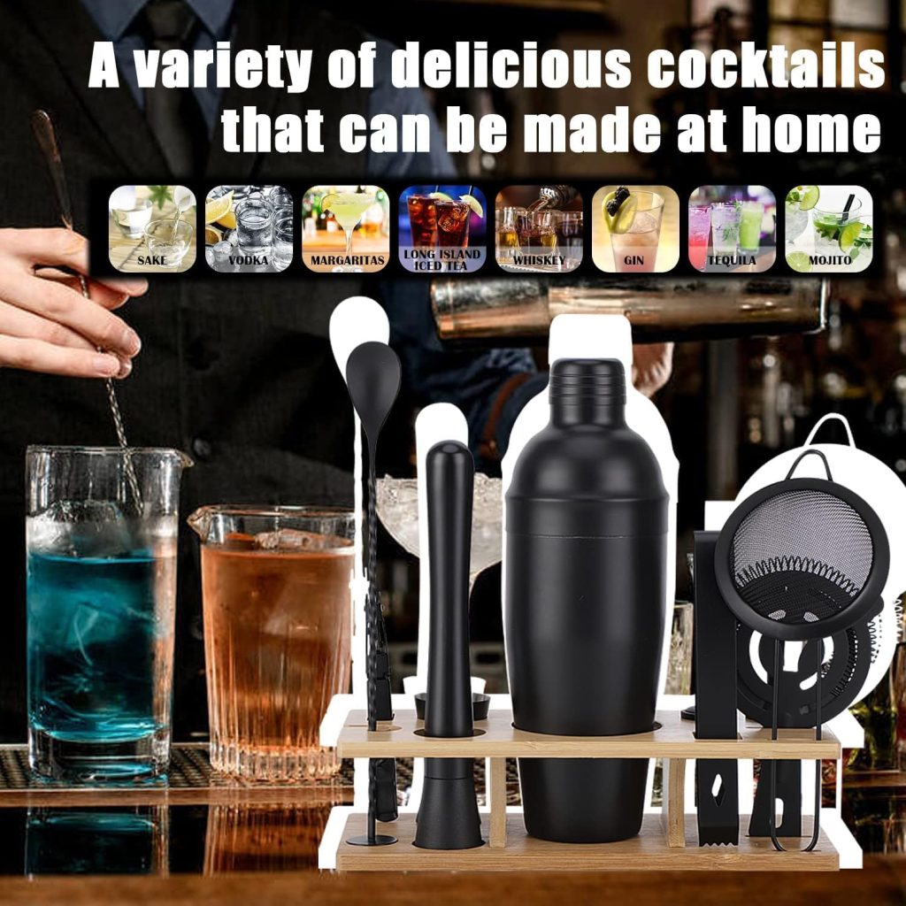 Bartender Kit 11-Piece Cocktail Shaker-Muddler for Cocktails 25oz Boston Shaker-Bar Accessories with Stylish Bamboo Stand Mix Drink Shaker kit Perfect Martini kit with Cocktail Recipes Booklet