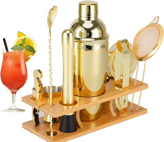 bartender kit 11 piece cocktail shaker muddler for cocktails 25oz boston shaker bar accessories with stylish bamboo stan