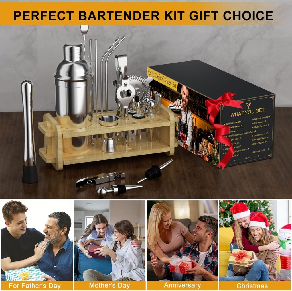 Bartender Kit, 21pcs Professional Cocktail Shaker Set, 25oz Martini Shaker Bar Tools Set, Bar Accessories for The Home, Housewarming Gift