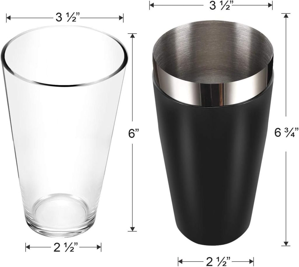 Boston Cocktail Shaker, 16 fl oz Glass and 26 fl oz Stainless Steel with Rubber Sleeve