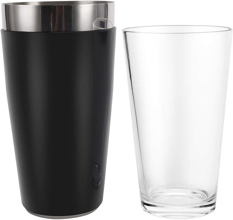 Boston Cocktail Shaker, 16 fl oz Glass and 26 fl oz Stainless Steel with Rubber Sleeve