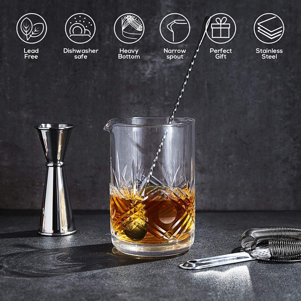 Cocktail Mixing Glass Set, Old Fashioned Kit : Stainless Steel Bar Spoon  Hawthorne Strainer  Japanese Jigger  Glass Polishing Cloth, Crystal Mixer Glass Yarai, Valentines