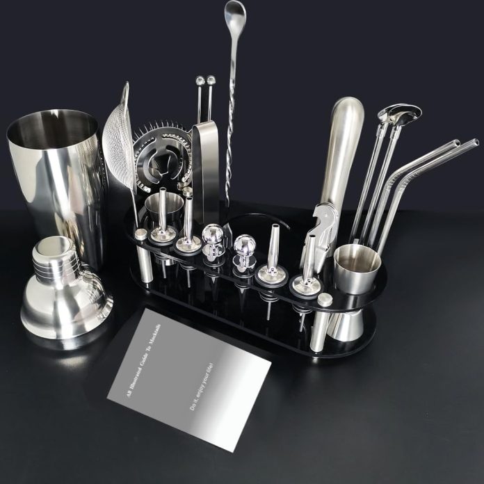 cocktail shaker set 24oz cocktail shaker 21 piece stainless steel bar tools bartending kit with black acrylic stand cock 3