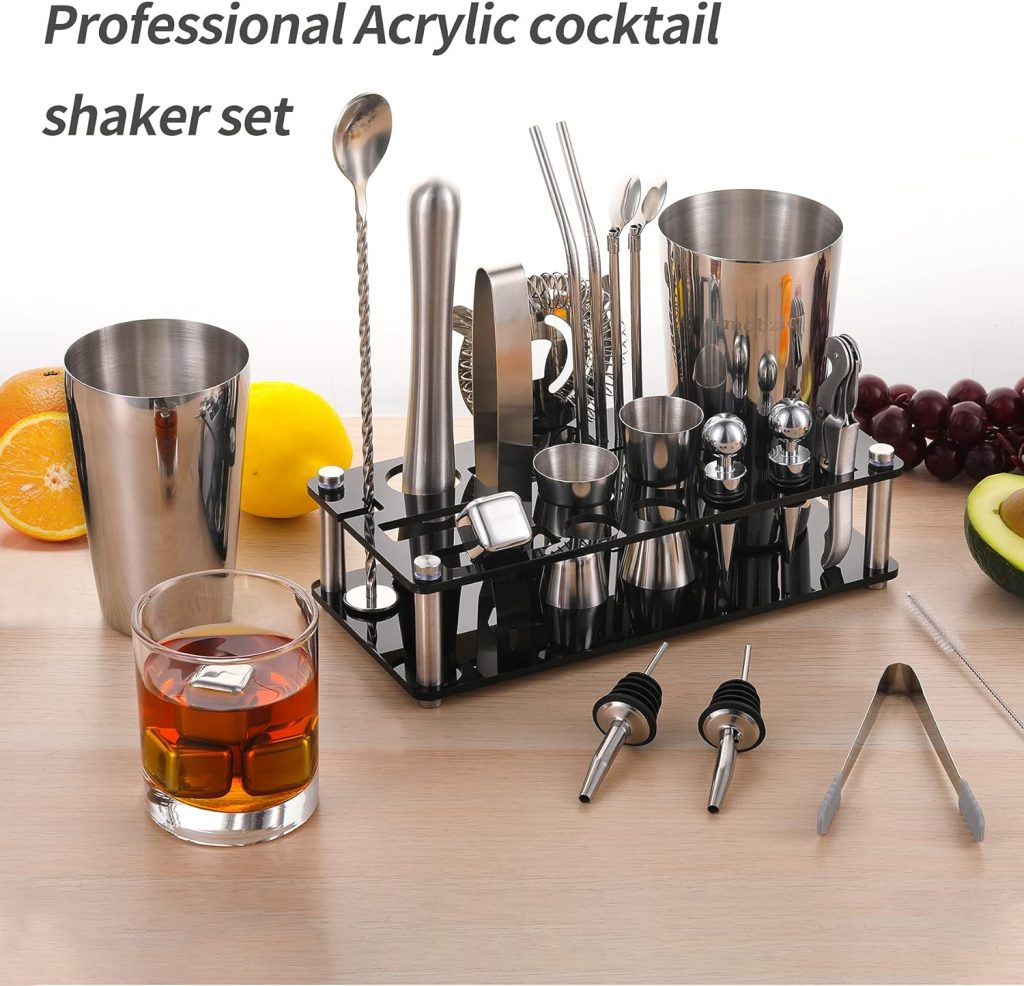 Cocktail Shaker Set Bartender Kit, 23 PCS Boston Shaker Tool Set with Stand, Drink Mixer Martini Shaker Bartending Kit, Bar Tools Bartender Tool Kit, mobzio Bar Accessories for The Home Bar Set