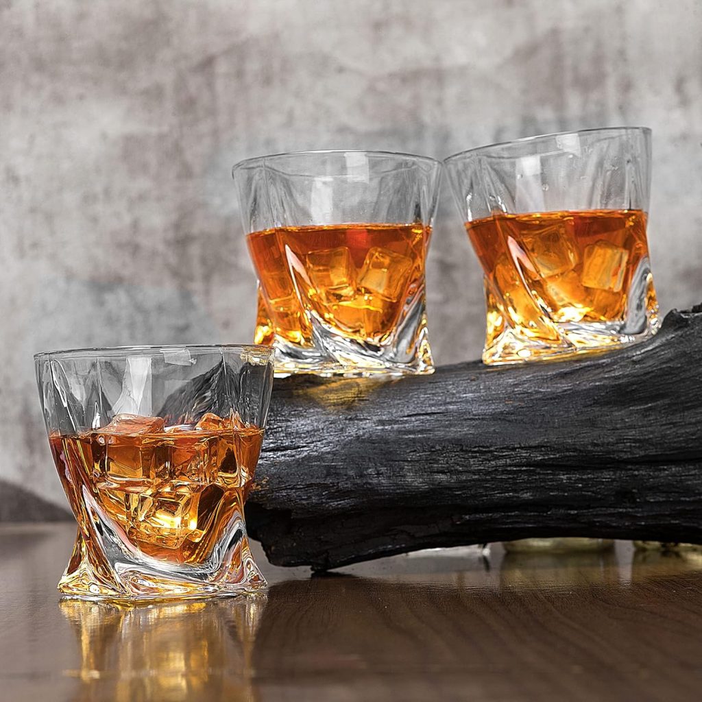 Crystal Whiskey Glasses for Men, Old Fashioned Cocktail Glass for Bourbon Scotch Whisky Vodka Drinking, Rocks Tumblers Set of 4