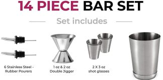 expert cocktail shaker home bar set 14 piece stainless steel bar tools kit with shaking tins flat bottle opener double b 3