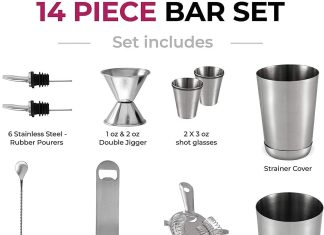 expert cocktail shaker home bar set 14 piece stainless steel bar tools kit with shaking tins flat bottle opener double b 3