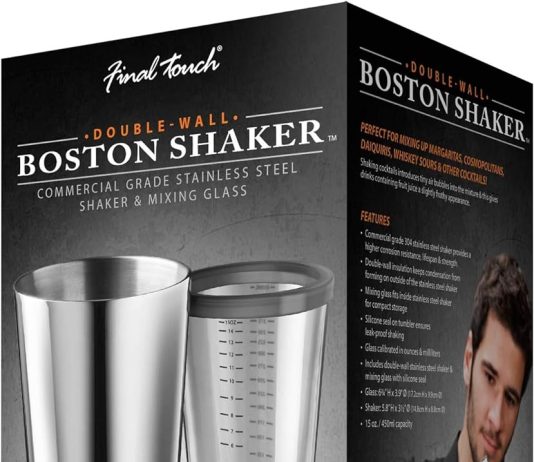 final touch double wall boston shaker with silicone seal and ouncemilliliter measurements fta1852 2