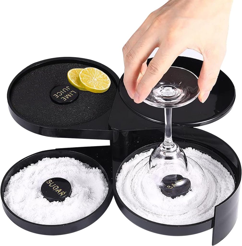 Harewu 3-Tier Bar Juice Cocktail Seasoning Box with Sponge，for Cocktails and Margarita Mixing,Salt and Sugar Containerfor Bar,Pub Party and Reception (Margarita Salt Rimmer-black)