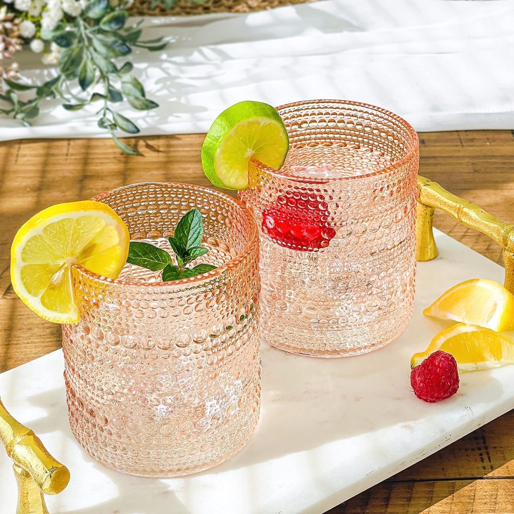 Kate Aspen Rose Gold Hobnail Beaded Drinking Glasses Set of 6-10 oz Vintage Glassware Set Cocktail Glass Set, Juice Glass, Water Cups | Makes A Great Hostess Gift or Gift for New Home Owners