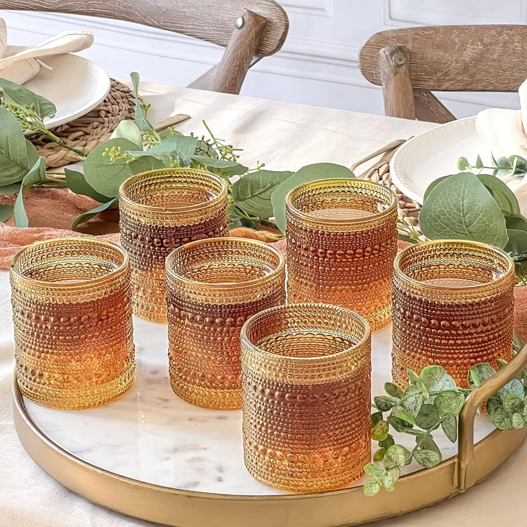 Kate Aspen Rose Gold Hobnail Beaded Drinking Glasses Set of 6-10 oz Vintage Glassware Set Cocktail Glass Set, Juice Glass, Water Cups | Makes A Great Hostess Gift or Gift for New Home Owners