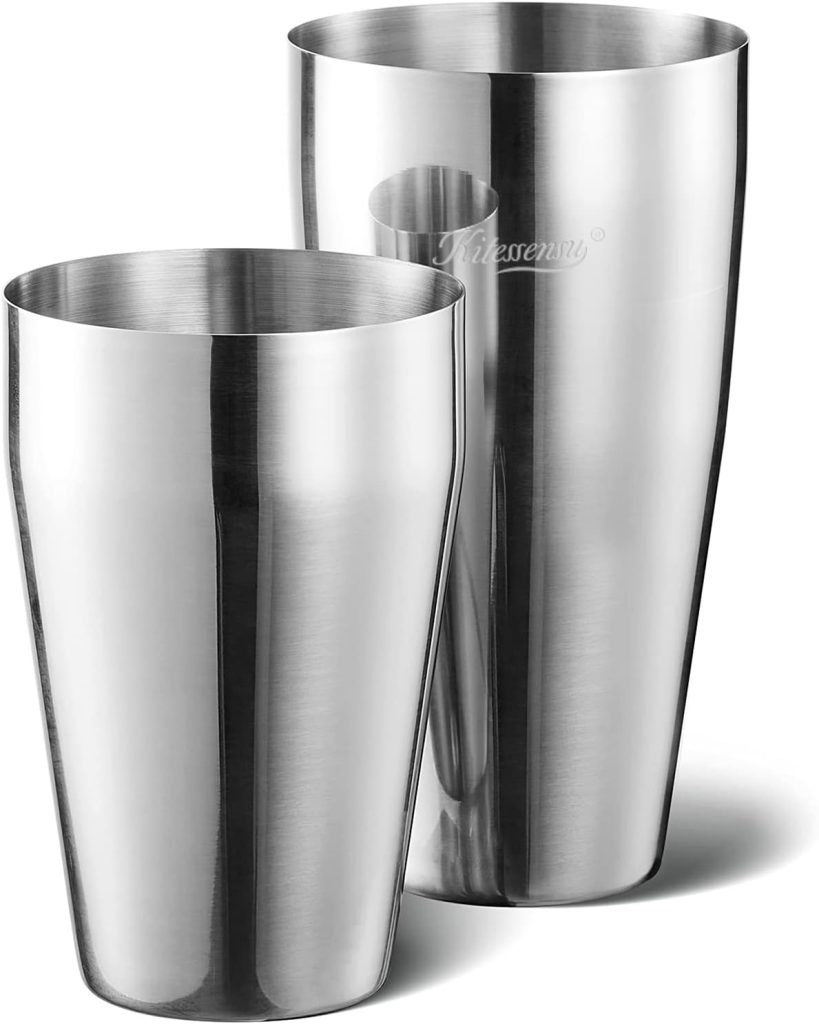 KITESSENSU Cocktail Shaker Set, 2-Piece Boston Shaker Set with Weighted 28oz  Unweighted 18oz Shaking Tins, 18/8 Stainless Steel Martini Shaker for Bartending and Home Bar, Recipes Booklet Included