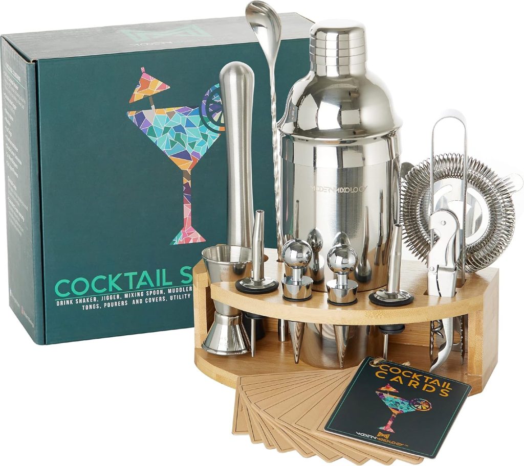 Mixology Bartender Kit: 13-Piece Bar Tool Set with Circular Bamboo Stand | Perfect Home Bartending Kit and Martini Cocktail Shaker Set | Gifts for Men