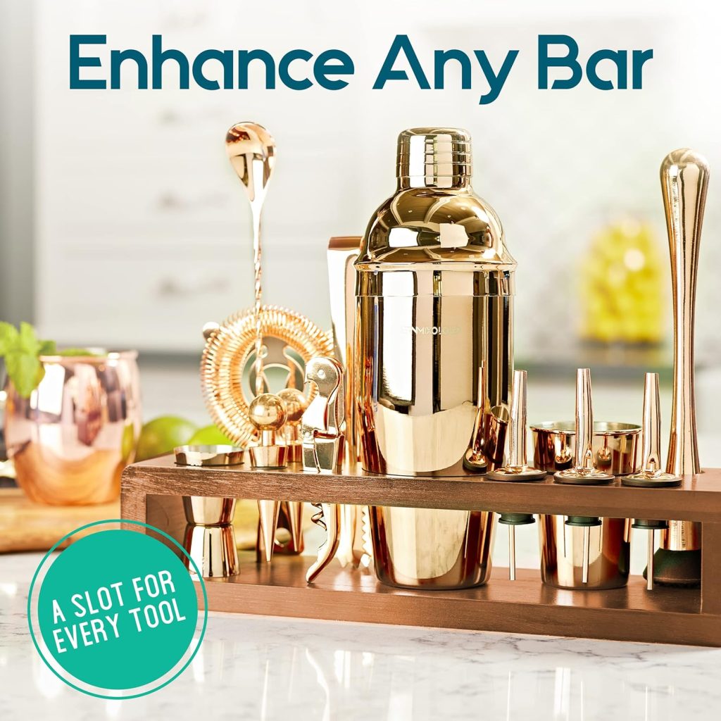 Mixology Bartender Kit: 23-Piece Bar Set Cocktail Shaker Set with Stylish Bamboo Stand | Perfect for Home Bar Tools Bartender Tool Kit and Martini Cocktail Shaker for Awesome Drink Mixing (Silver)