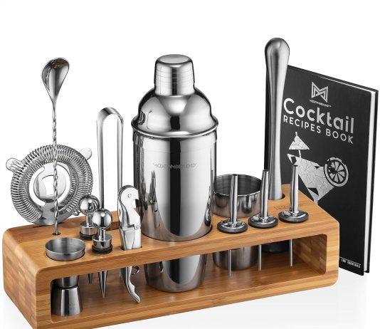 mixology bartender kit 23 piece bar set cocktail shaker set with stylish bamboo stand perfect for home bar tools bartend