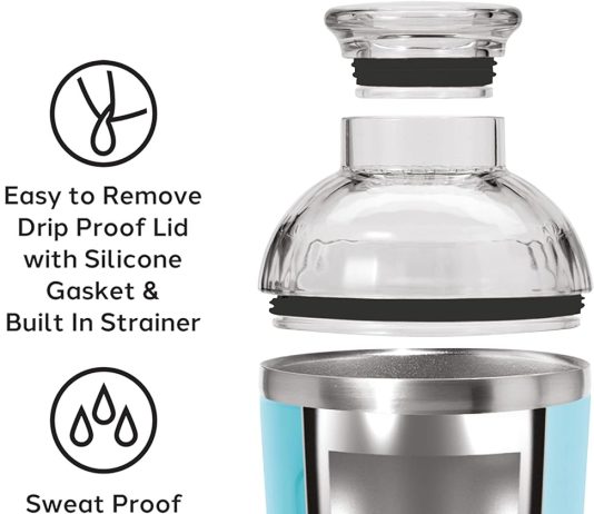 oggi groove insulated cocktail shaker 16oz double wall vacuum insulated stainless steel shaker tritan lid has built in s 4