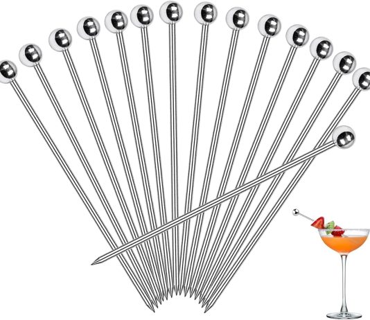 pecula 30 pcs cocktail picks appetizer skewers stainless steel cocktail skewers cleanable and reusable toothpicks for fo