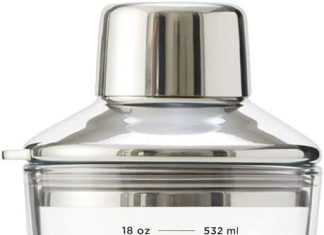 rabbit 18 oz glass cocktail shaker with printed measurements multi use stainless steel topper with 15 oz jigger cap and