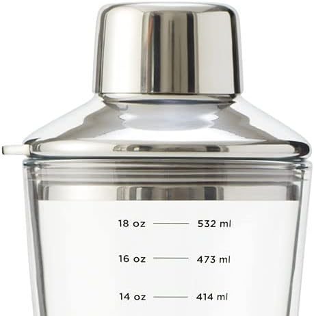 rabbit 18 oz glass cocktail shaker with printed measurements multi use stainless steel topper with 15 oz jigger cap and 