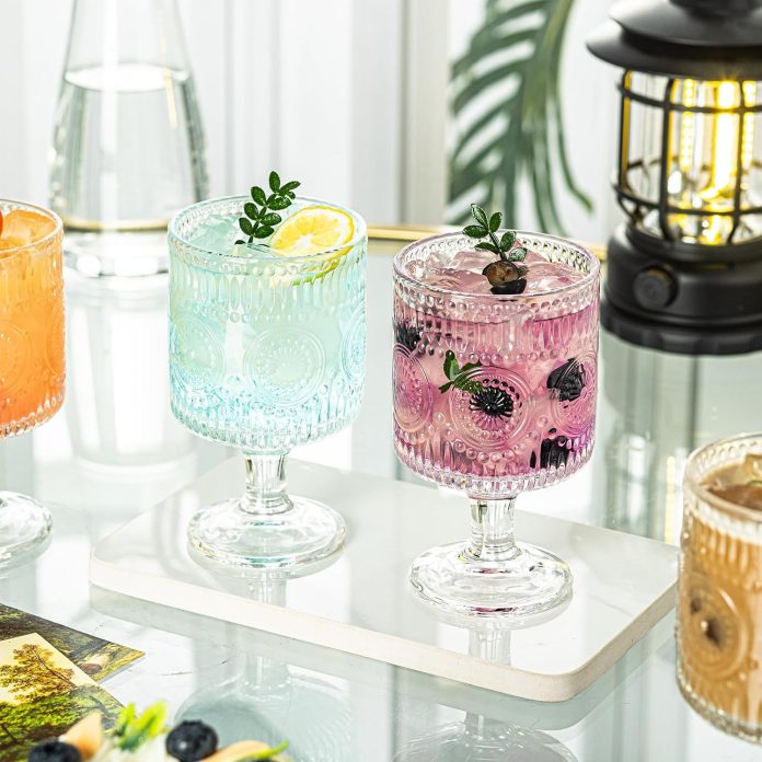 romantic vintage goblet glasses of 4 charming vintage embossed floral decorative glass cups set mixed drink glasses for 1 3
