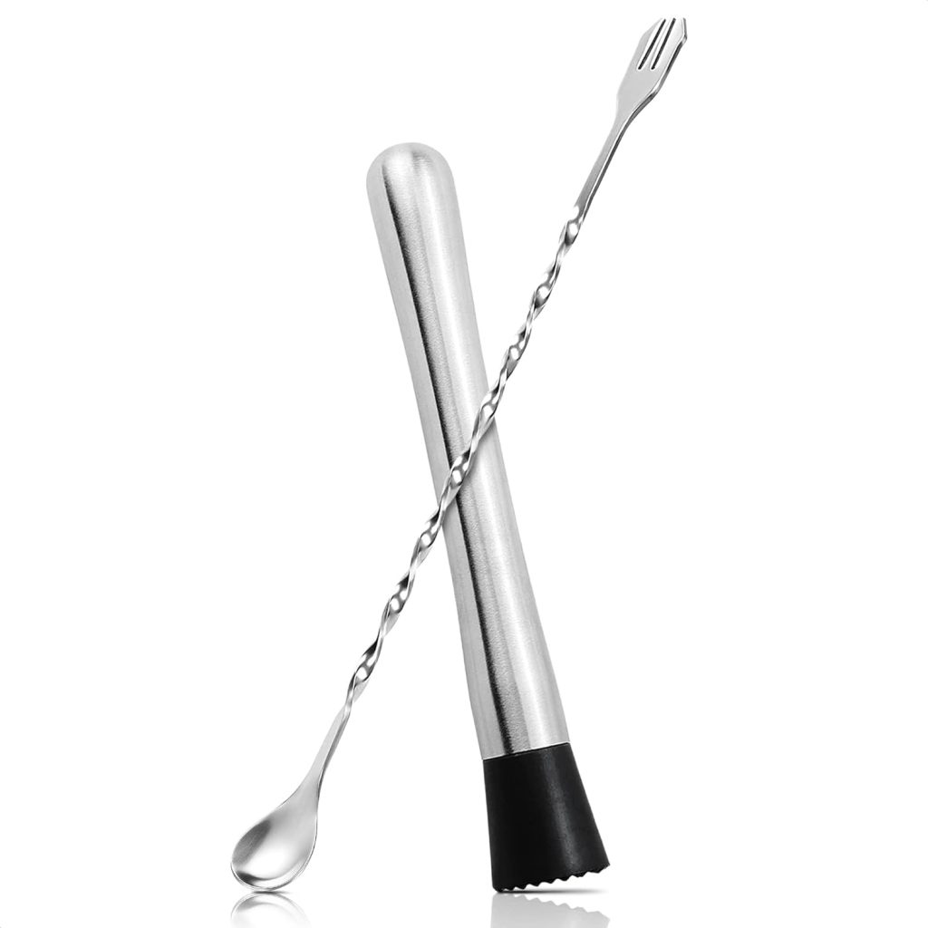 Stainless Steel Stir Spoon Muddler for Cocktails Set - Muddler Old Fashioned Cocktail Kit Ice Crusher Bar Spoon Cocktail Mixing Spoon - Fruit Crusher Mojito Mix Cocktail Shaker Coffee Bar Accessories