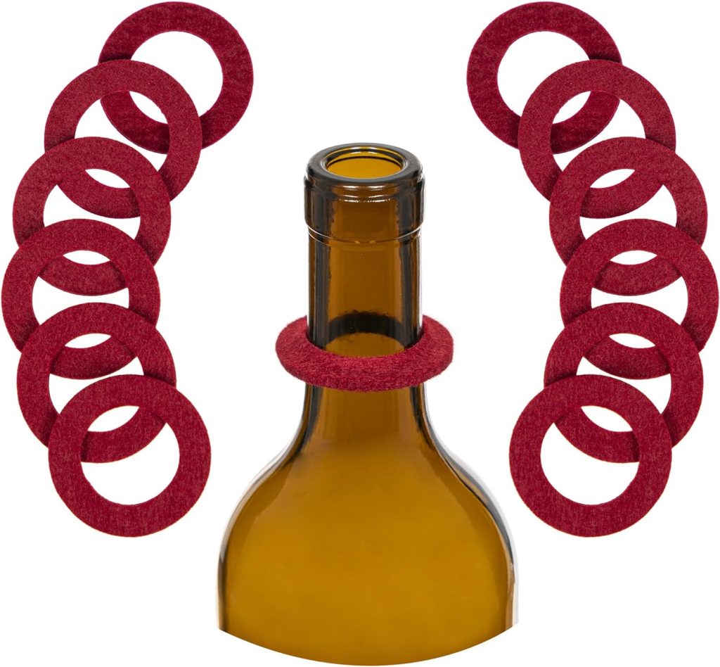 The Wine Drip Ring | Set of 12 | Felt Leak Stopper Accessories | Disposable No Spill Catcher | Bottle Collars Gadgets for Bar, Kitchen, Party | Clever Dripper Guard Holder Tools | Great Gift | Red