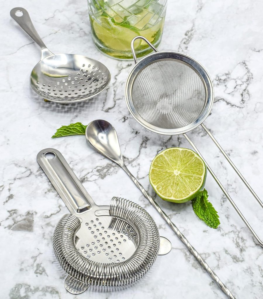 TheBarsentials Cocktail Strainer Set Stainless Steel Bar Tool with Stirring Spoon - Hawthorne Strainer, Julep Strainer, Fine-Mesh Strainer/Sifter