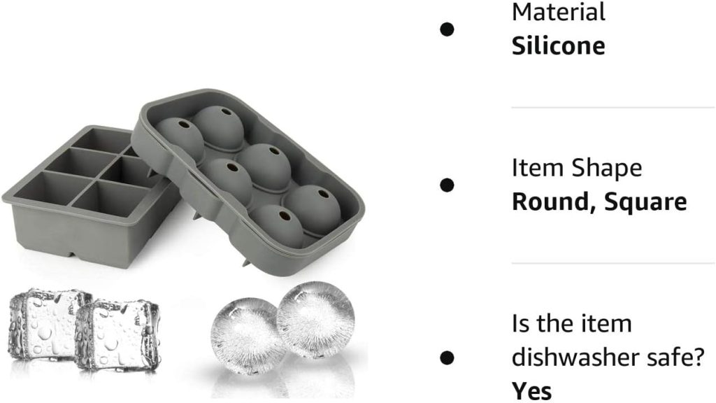 Ticent Ice Cube Trays (Set of 2), Silicone Sphere Whiskey Ice Ball Maker with Lids  Large Square Ice Cube Molds for Cocktails  Bourbon - Reusable  BPA Free