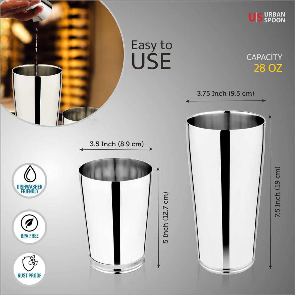 Urban Spoon Double Wall Stainless Steel weighted Boston Shaker - 28 Oz, 2-Piece Boston Shaker Set, Drink Shaker/Drink Mixer